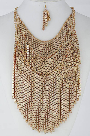 Egyptian Inspired Fringed Statement Necklace Set 6DCE5